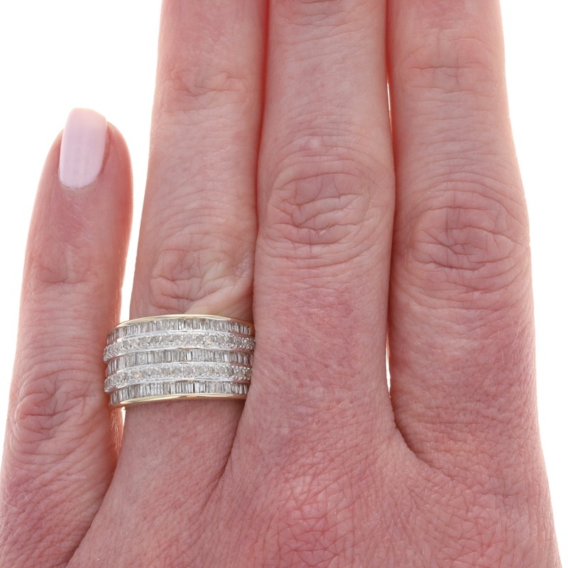 Yellow Gold Diamond Cluster Cocktail Band 10k Baguette & Single Cut 1.00ctw Ring
