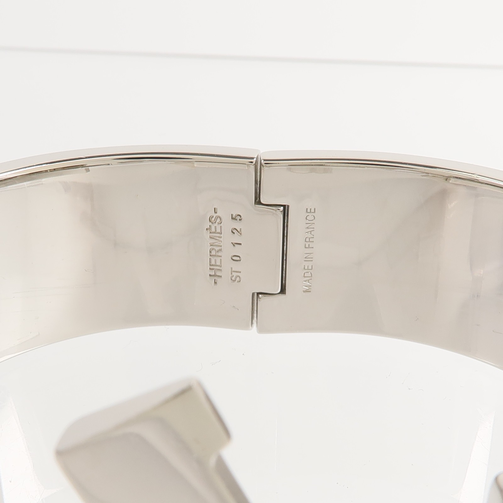 HERMES Clic Clac H Bracelet Metal Enamel Silver Bleu Abysse