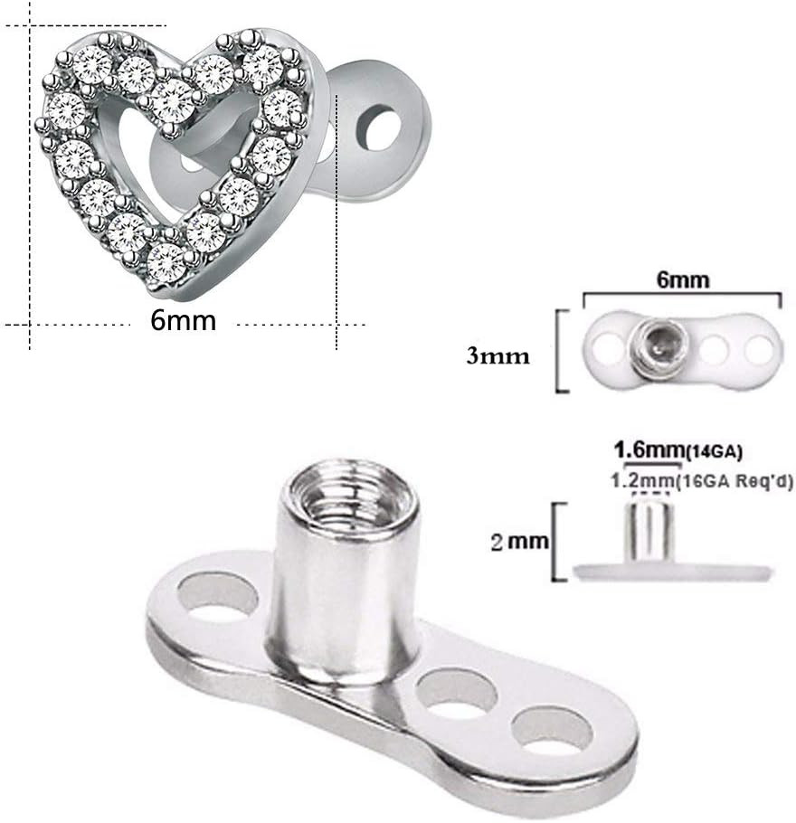 14G Cubic Zirconia Dermal Anchor Tops and Base Surgical Steel Microdermals Body