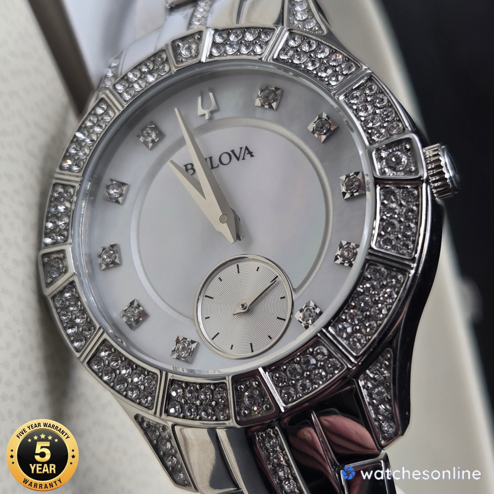 Bulova 96L291 Women’s Silver Crystal Bezel Bracelet Watch Store Display