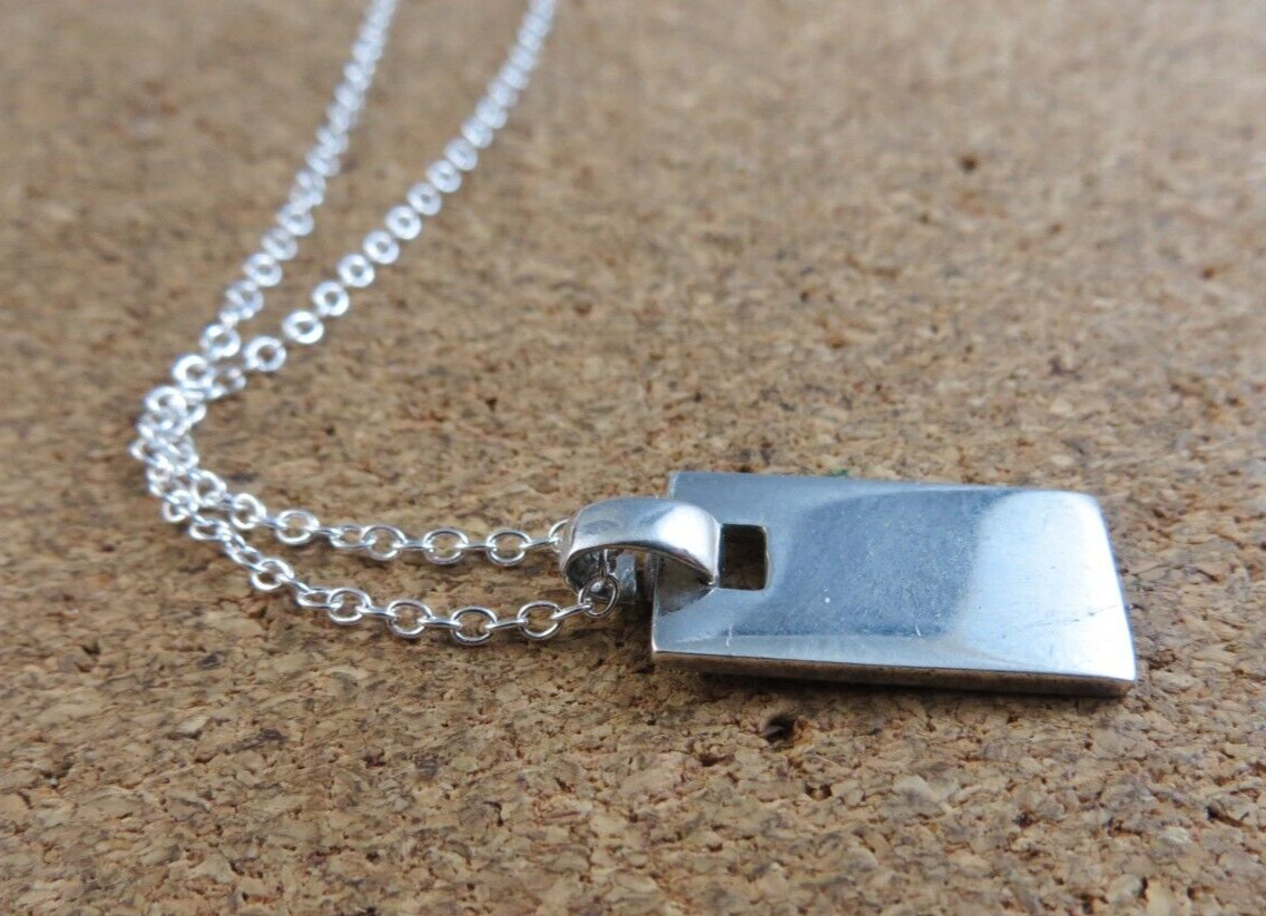 Vintage Sterling Silver Rectangular 1″ Bar Pendant Chain Necklace #128