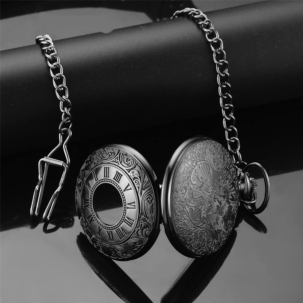 Mens Vintage Quartz Pocket Watch Roman Numerals With Gift Box Black or Bronze