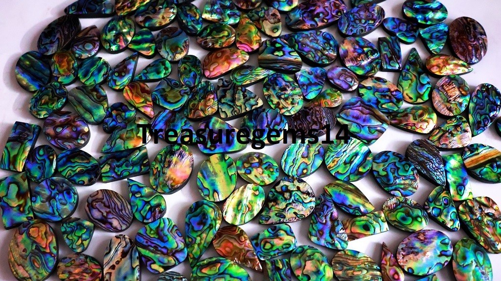 500 CT WHOLESALE LOT NATURAL RAINBOW FIRE ABALONE SHELL CABOCHAN GEMSTONE
