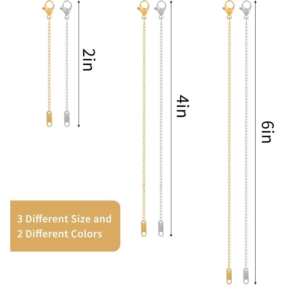 6-Piece Gold & Silver Plated Necklace Extender Chain Set, 2 4 6 Inch Delicate