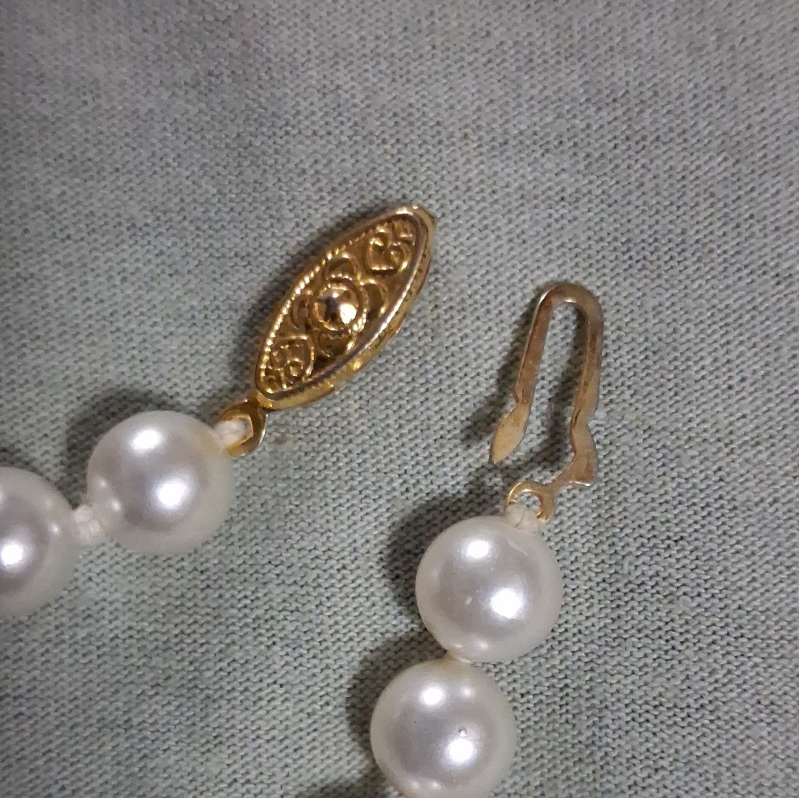 White Faux Pearl-Style Beaded Strand Necklace, Gold Tone Hook Clasp