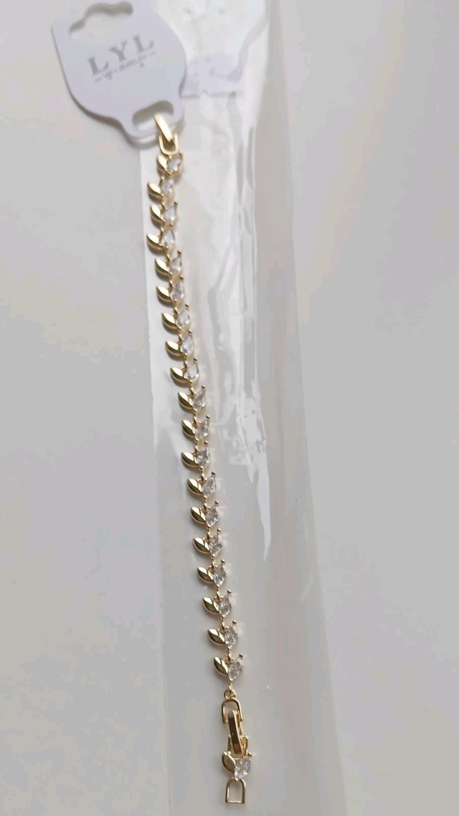 NEW Gold Plated Cubic Zirconia Stainless Steel Leaf Design Bracelet-16-18cm Long