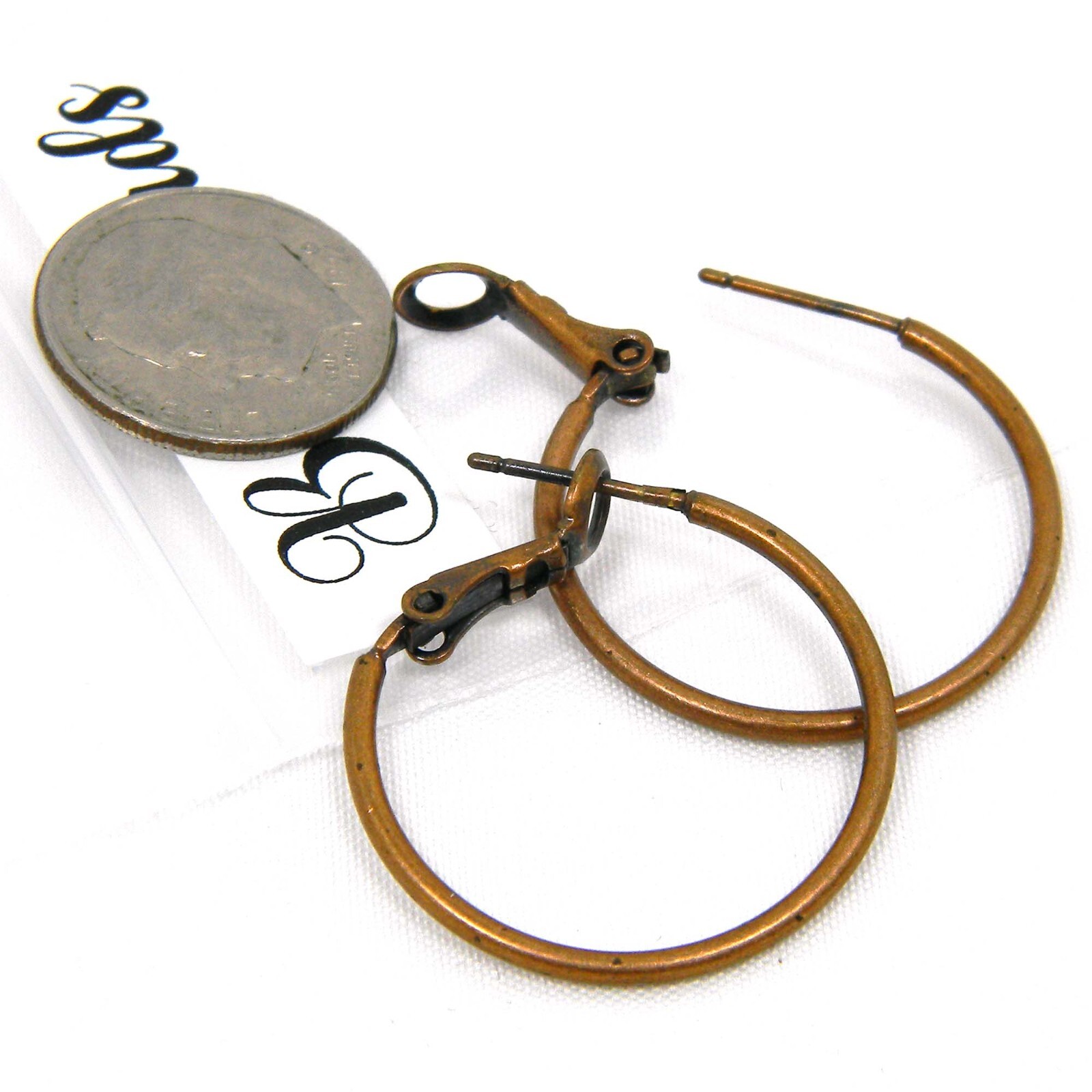 Pair of Antique Copper Plated Brass Plain Leverback Omega Lever Hoop Earrings