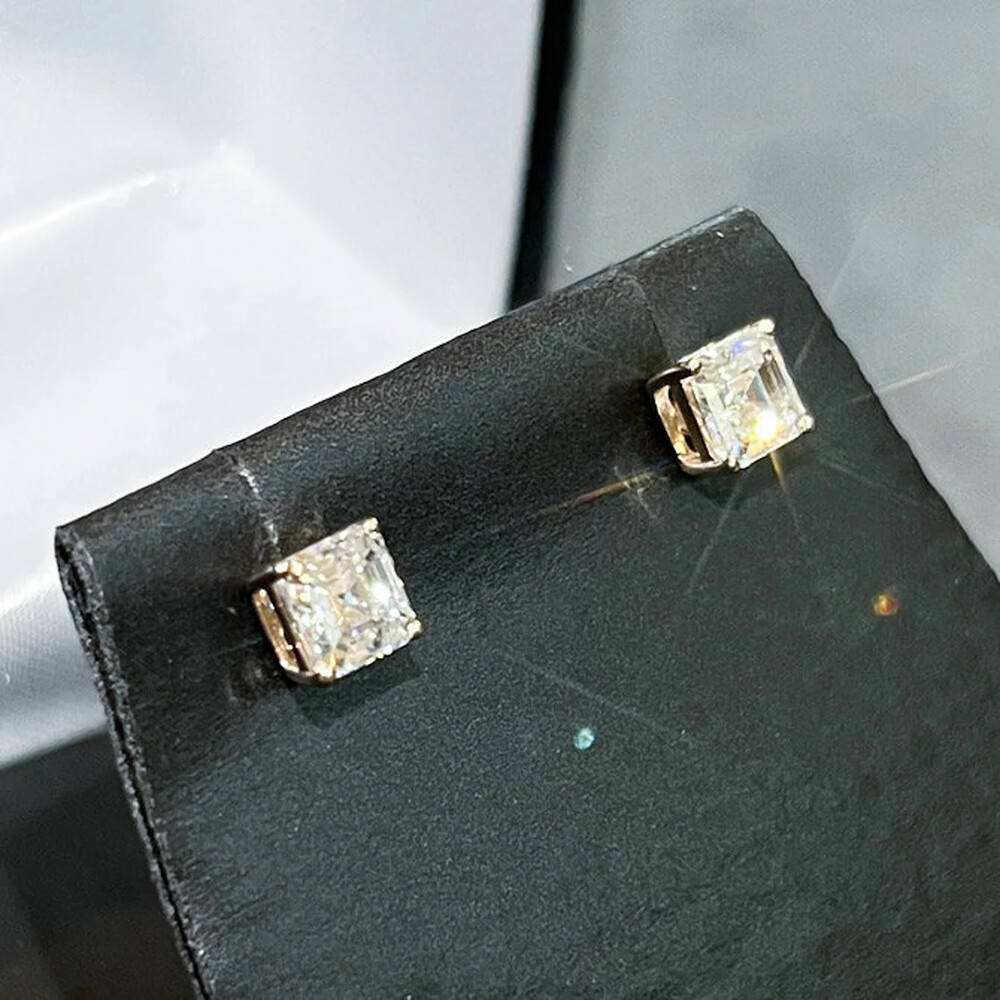 Certified 1.20-10.00ctw D/FL Asscher Cut Moissanite S925 Solitaire Stud Earrings