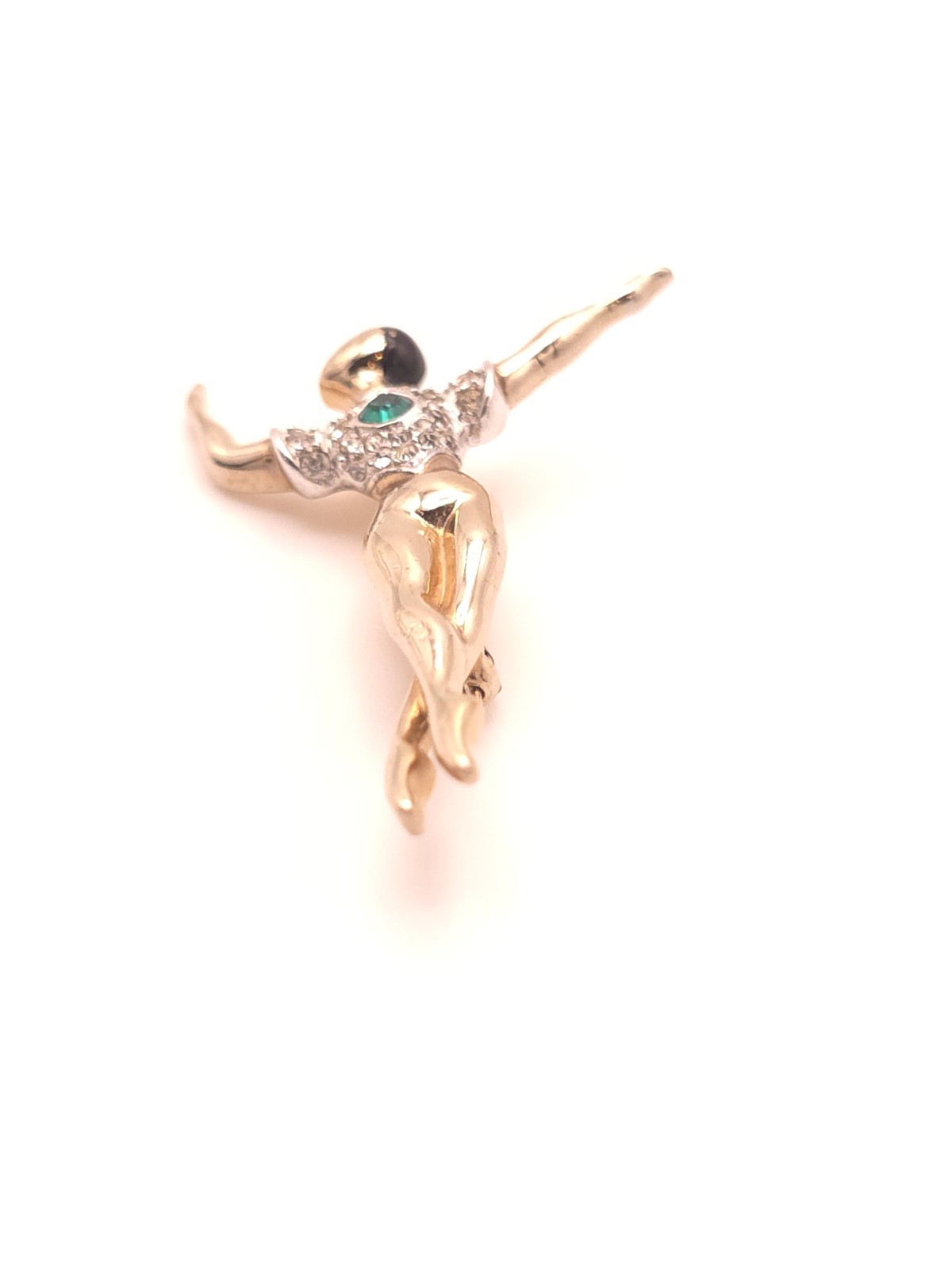 Vintage Boucher Signed Gold Tone Dance Brooch Pin Green Rhinestone
