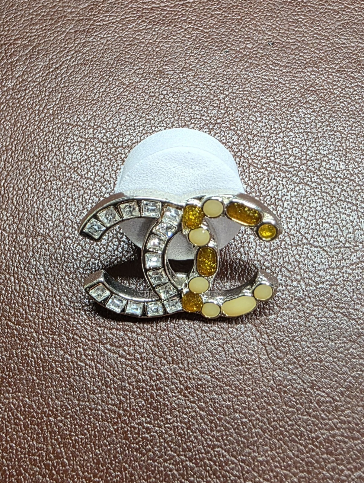 Inspired CC Logo Silver Tone Clear & Yellow Rhinestone Stud Earrings Butterfly
