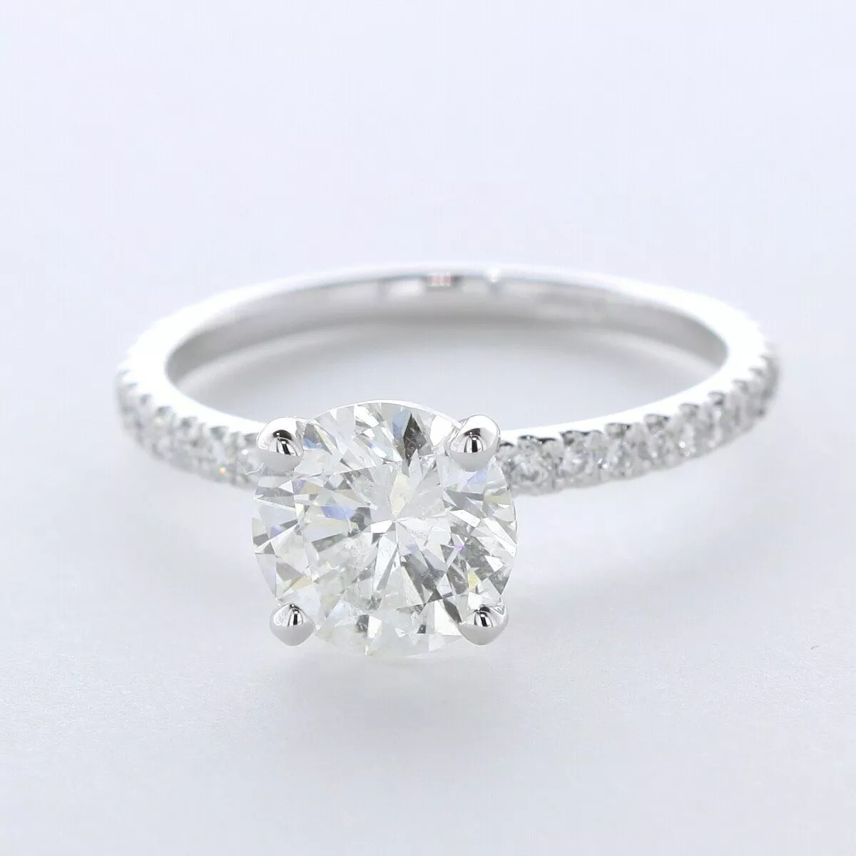 Side Stone Engagement Ring 14K Gold Petite 2.03 CT Round Lab-Grown Diamond E SI1