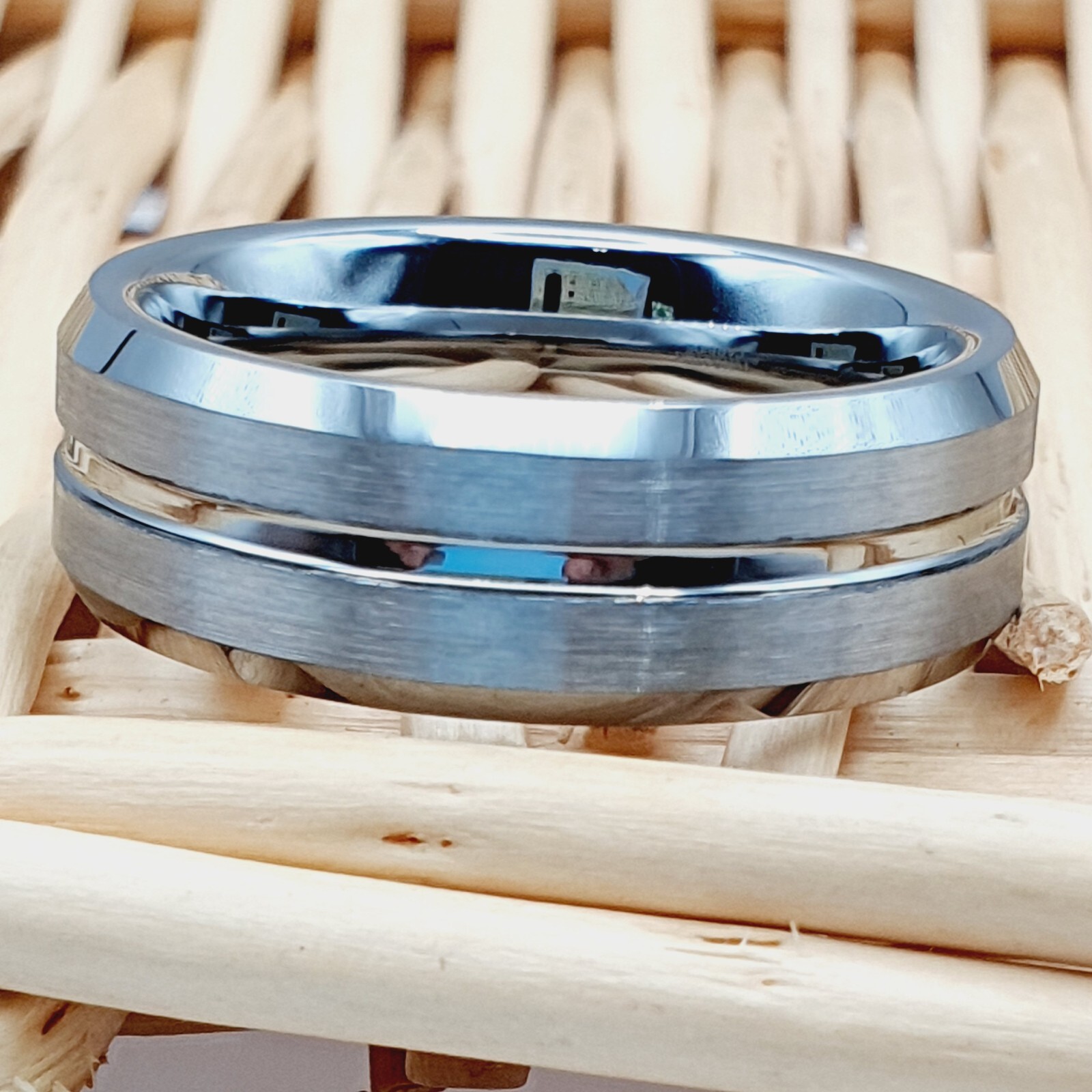 Matte Groove Tungsten Wedding Band Anniversary Promise Ring Silver Tungsten Ring