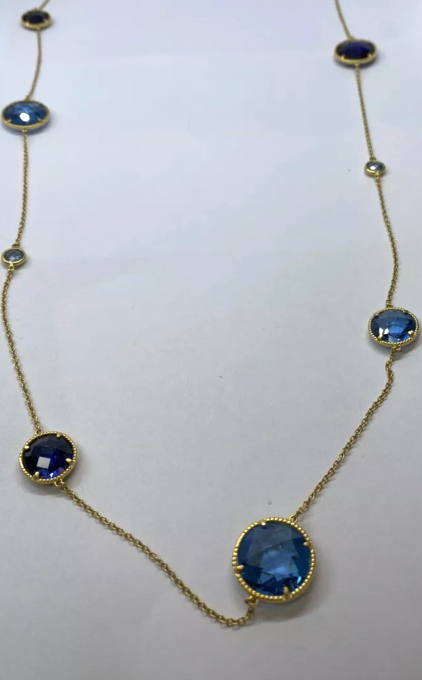 Freida Rothman 925 Imperial Blue 14K Plated 36” Station Necklace $650, $450 NWOT