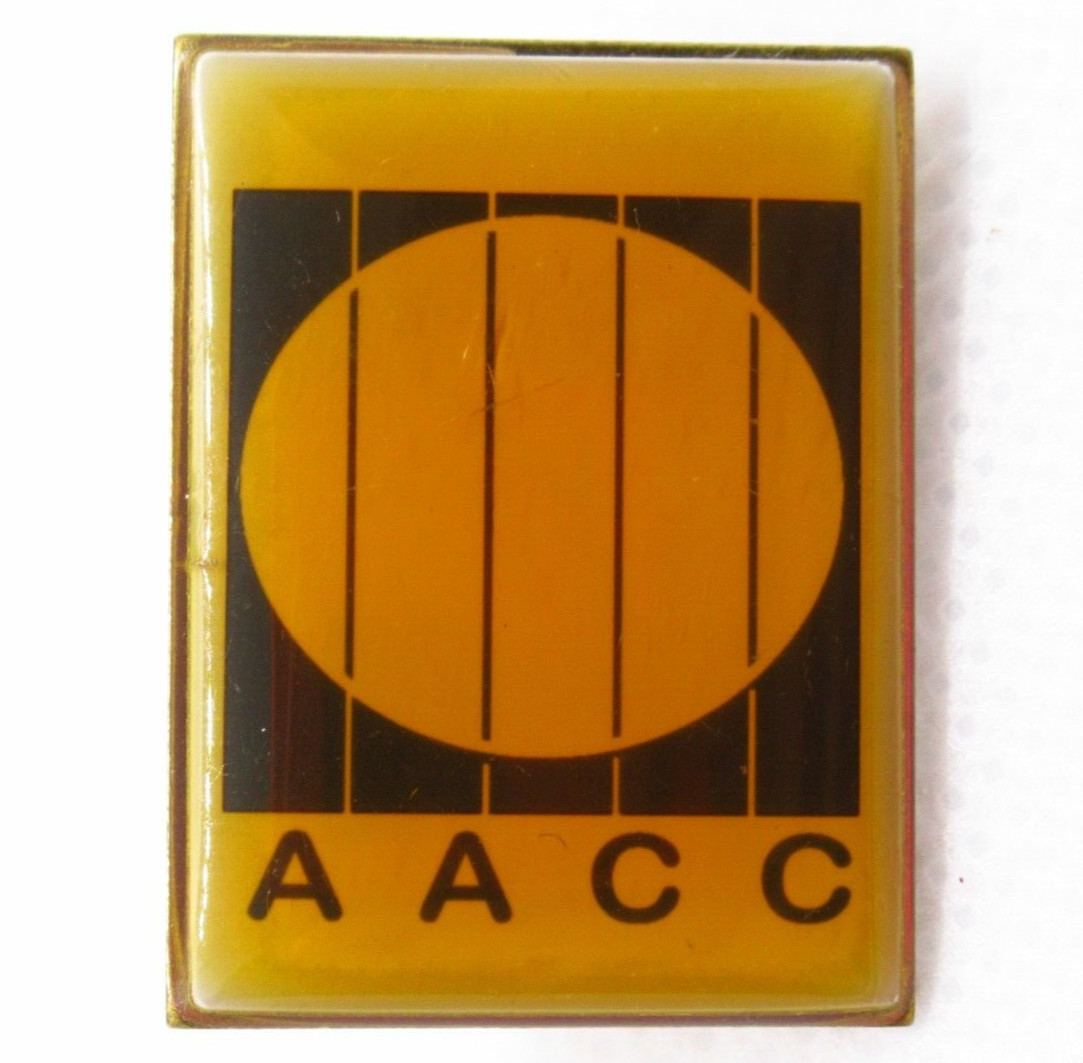 AACC Lapel Pin Orange Sun Stripes Logo Vintage USA Made Promotional Badge