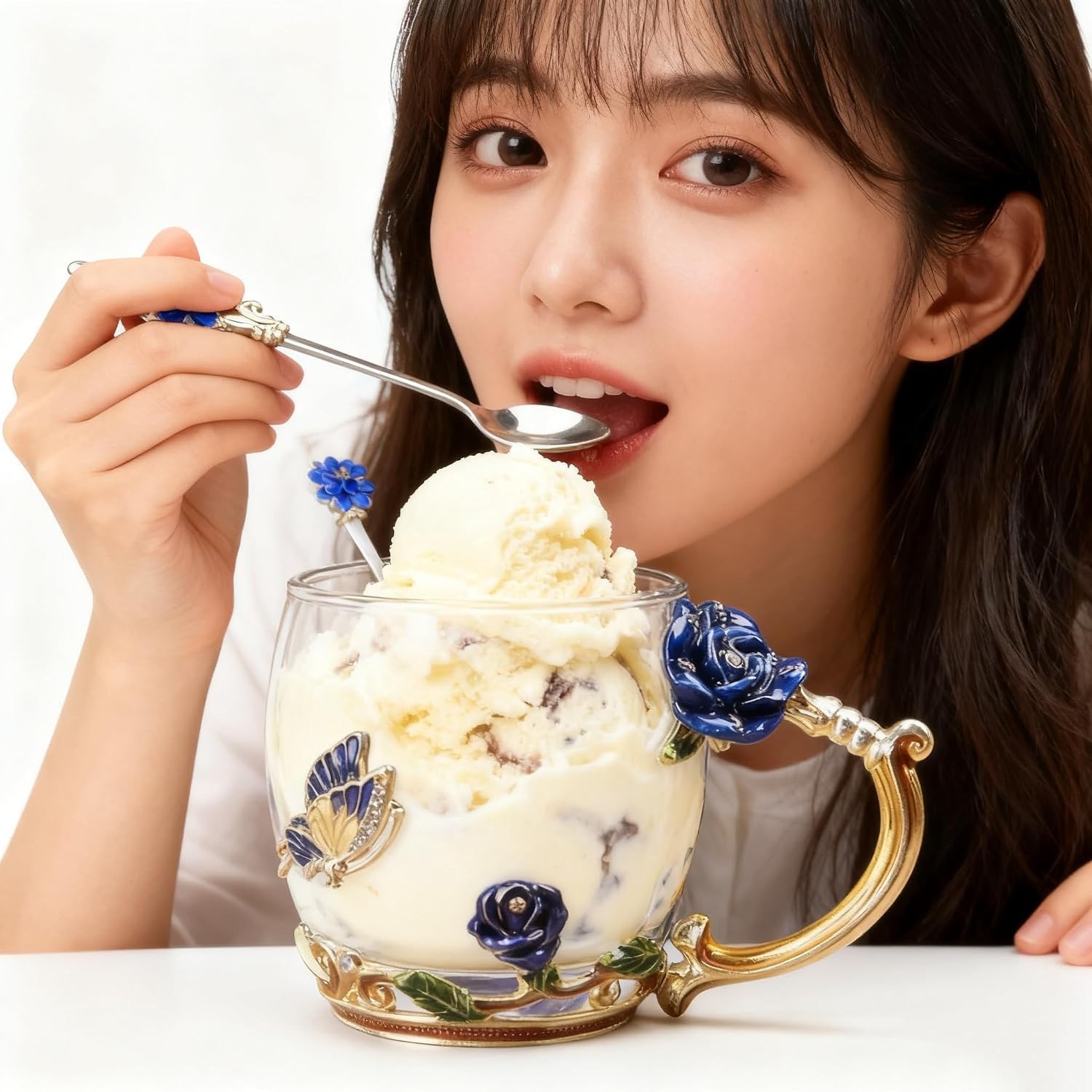Unique 12 oz Blue Flower Coffee Cup – Ideal Birthday & Mother’s Day Gift