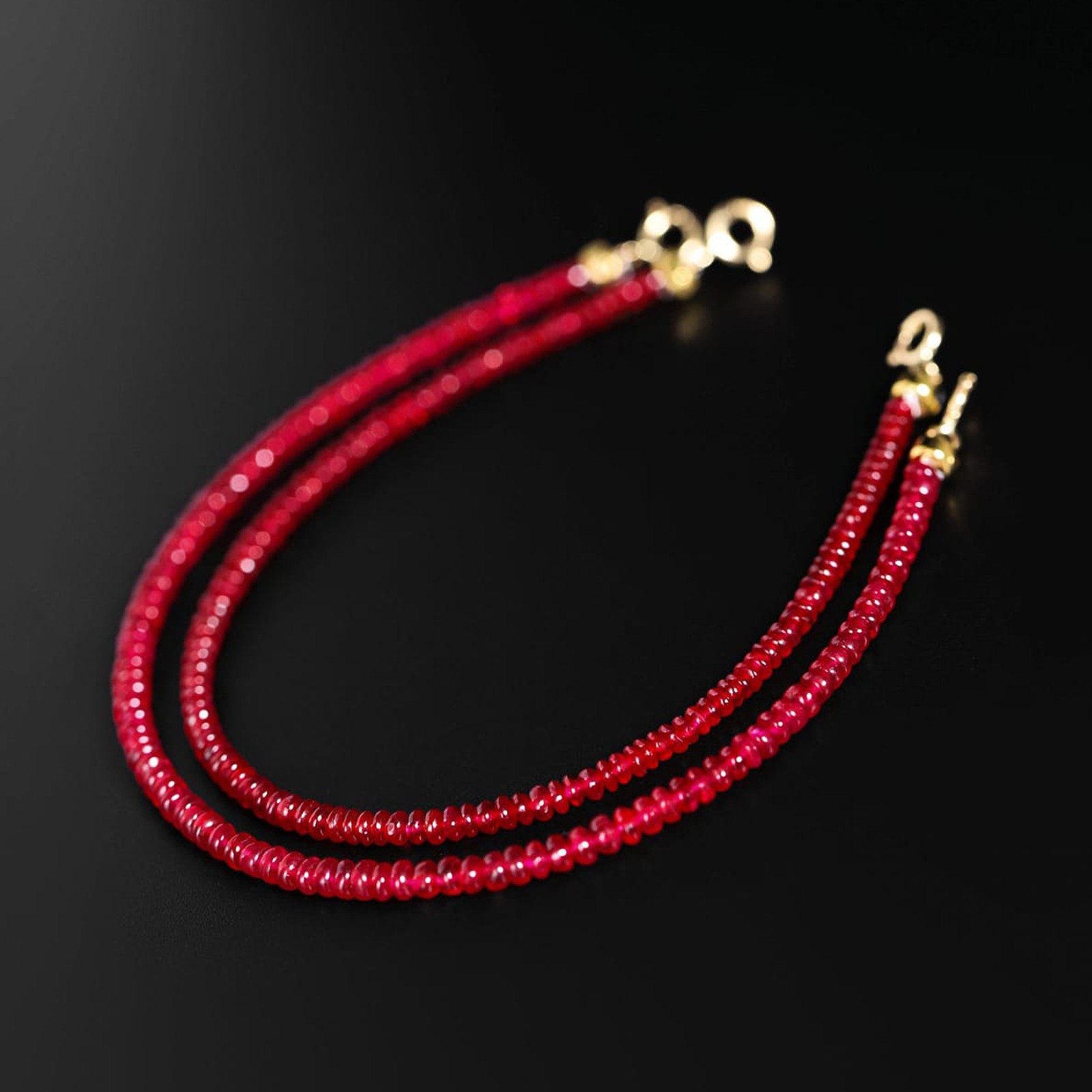 18K Gold Ruby Bracelet, Pigeon Blood Red Beads, Elegant Gift for Her