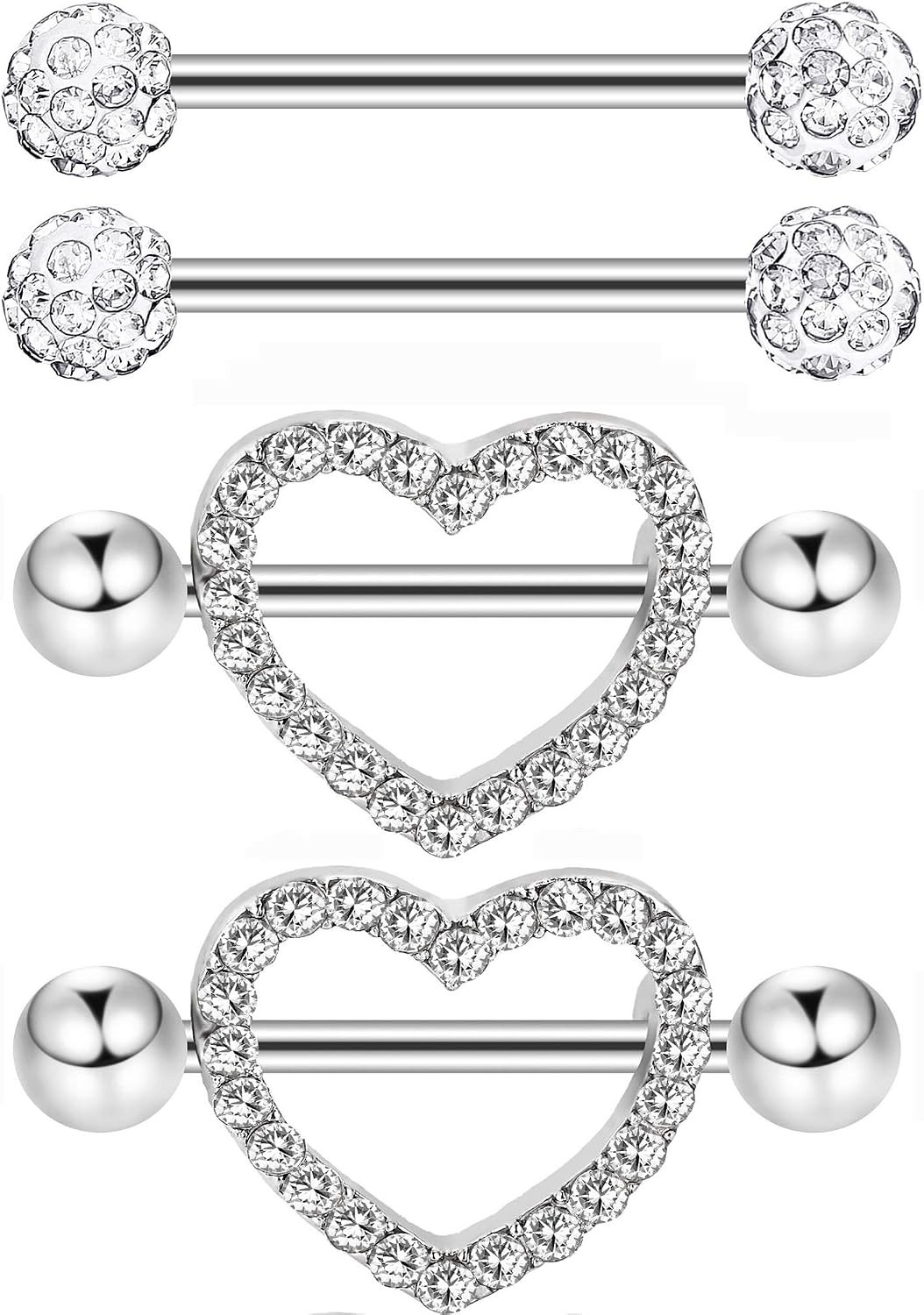Fashion-Forward Stainless Steel Tongue Rings with Dazzling Rhinestones – 2 Pairs