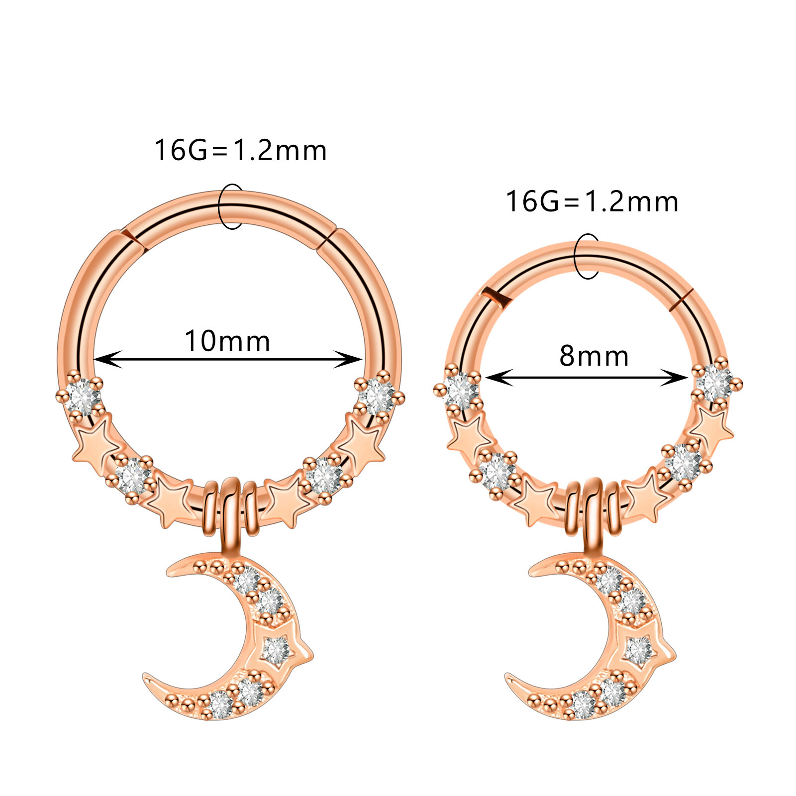1PC Steel Hinged Septum Clicker Planet Moon Dangle Segment Nose Hoop Rings 16G