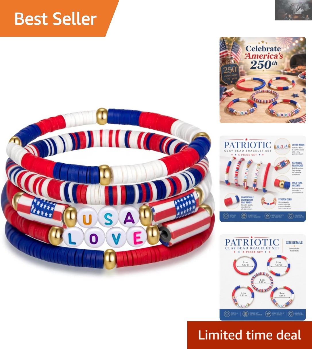 Versatile 4th of July Love Bracelets in Red, White & Blue – Perfect for All Ages
