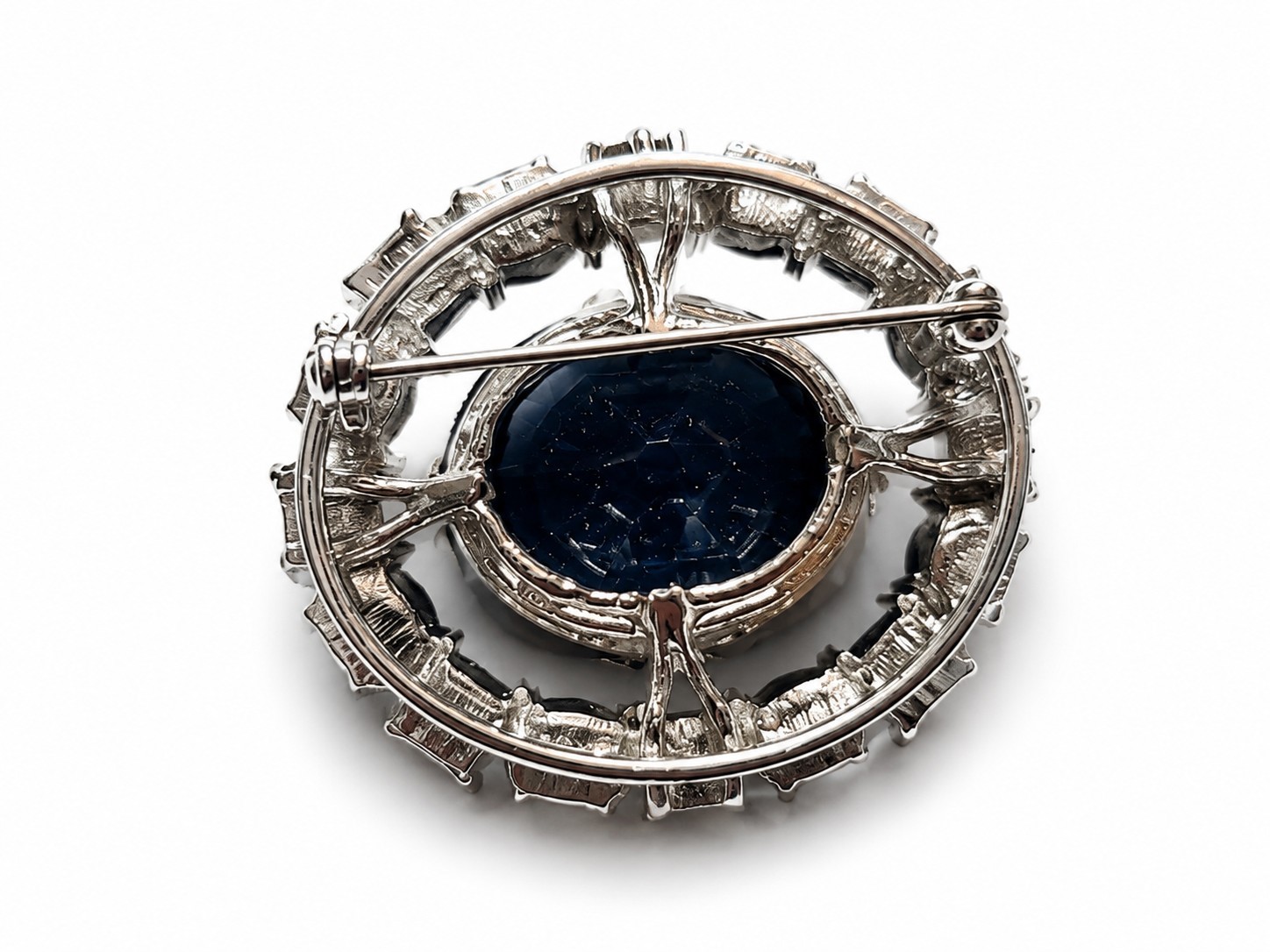 Vintage Smithsonian Institution Replica Blue Hope Diamond Glass Brooch 1.5″ x 1″