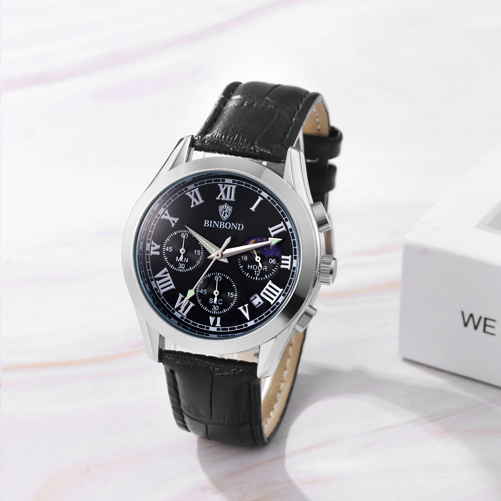 Men’s Waterproof Chronograph Dial Leather Band Causal Analog Quartz Date Watch