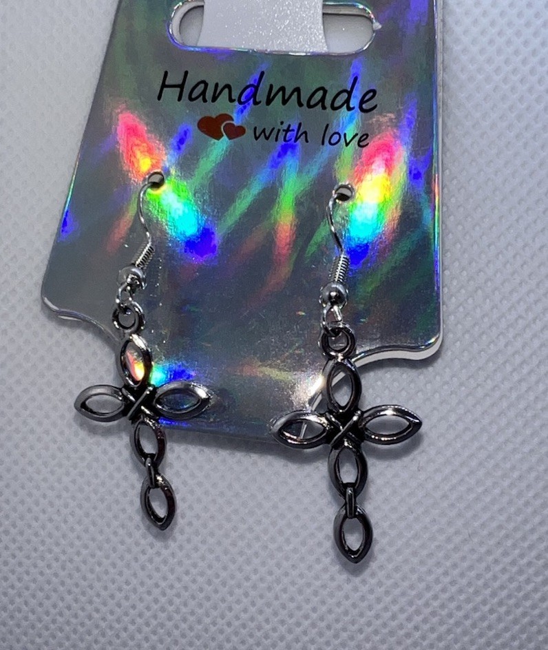 Handcrafted Silver-Tone Dangle Hook Earrings, Enamel Metal No Stone