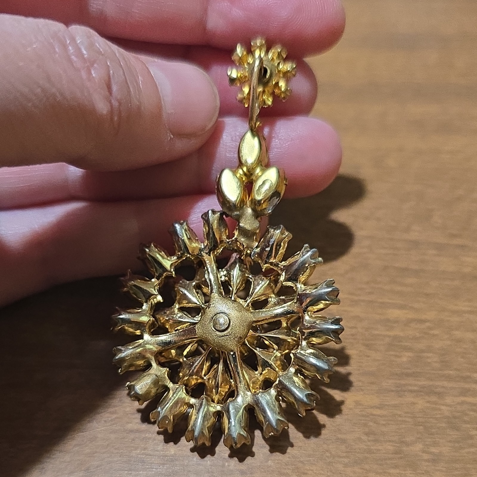 Gorgeous Midcentury Gold Tone Faux citrine Rhinestone Chandelier Pendant.