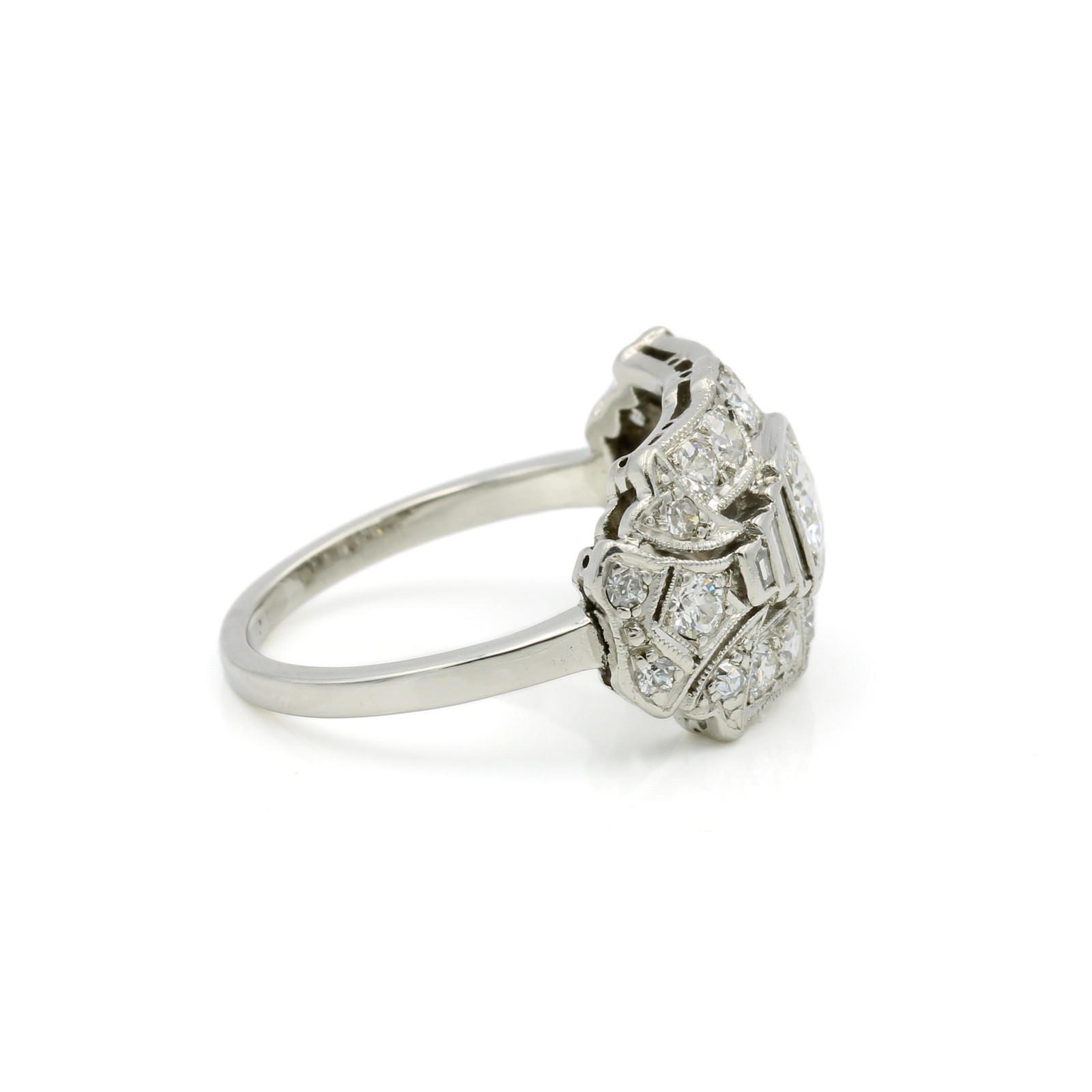 Art Deco Die Struck 900 Platinum 1.16ctw Diamond Size 6.25 Ring #E23-309