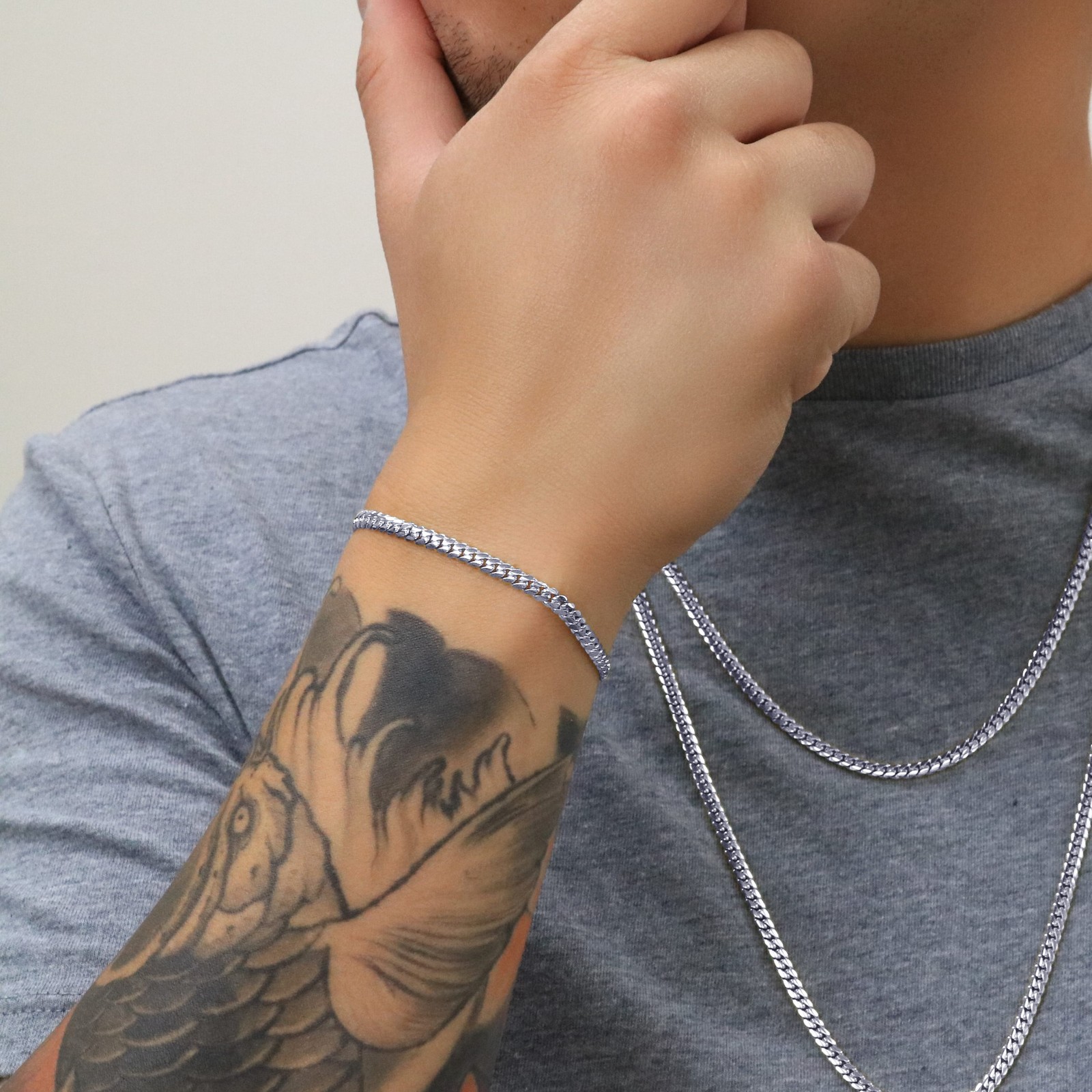 10K White Gold Solid 4mm Miami Cuban Link Chain Bracelet 7″ 7.5″ 8″ 8.5″ 9″