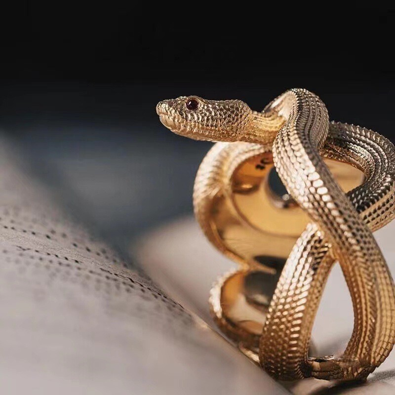 Pure brass snake ring Personalized hip-hop niche jewelry Fashion unique design