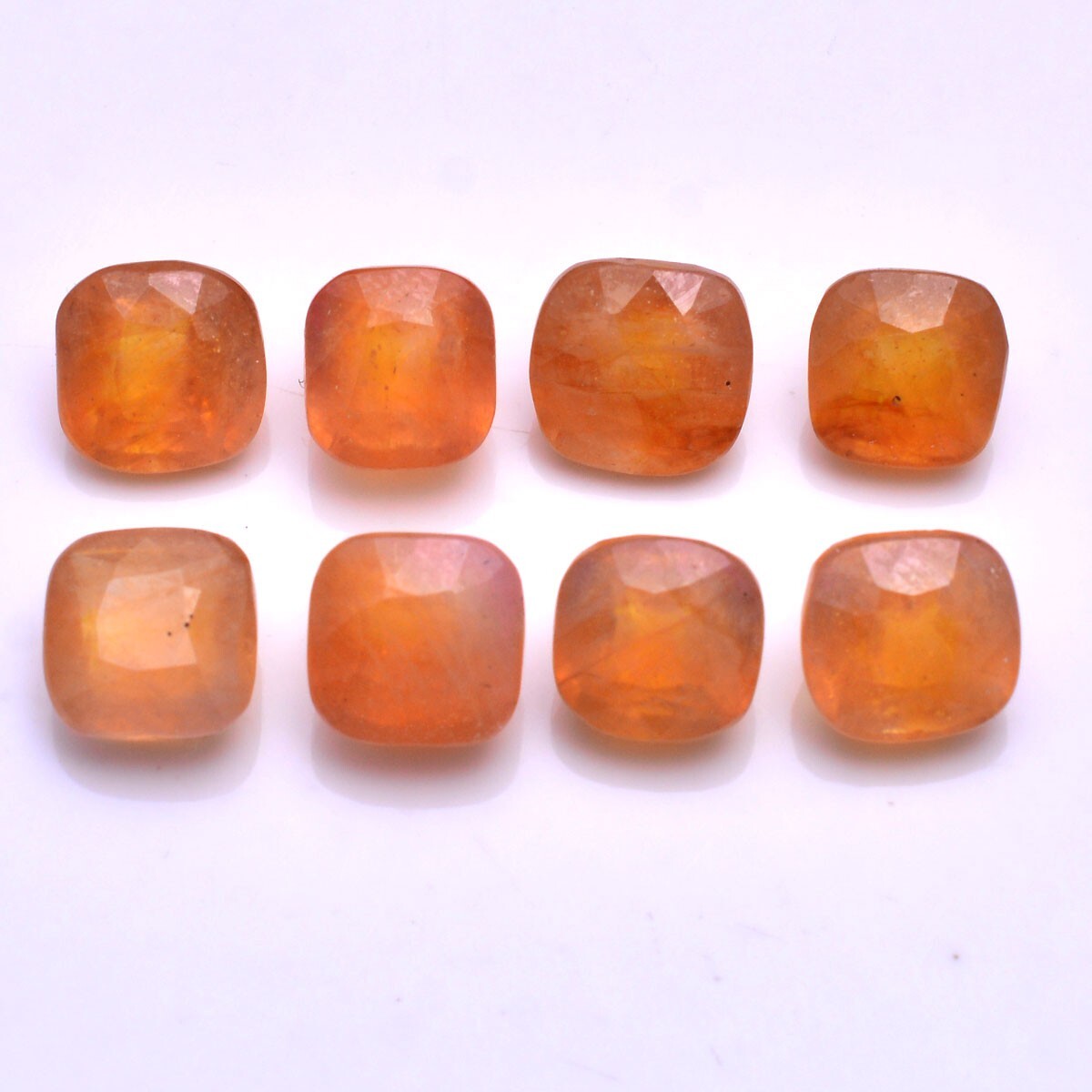 8 Pcs Natural Yellow Sapphire 7.30mm-8.20mm Cushion Faceted Cut Gemstones Lot