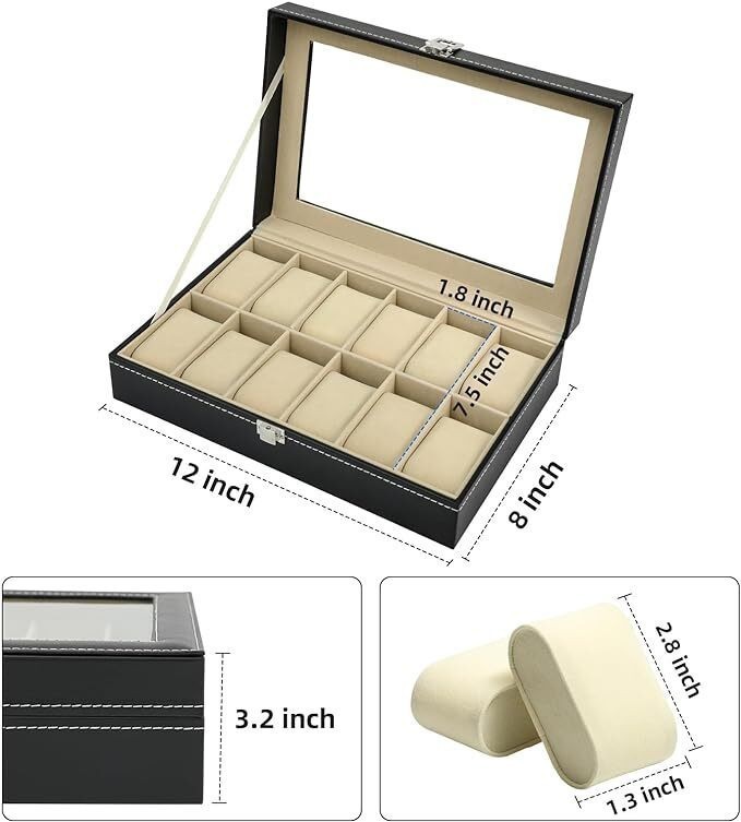 12/24/20 Slots PU Leather Wrist Watch Display Box Storage Holder Organizer Case~