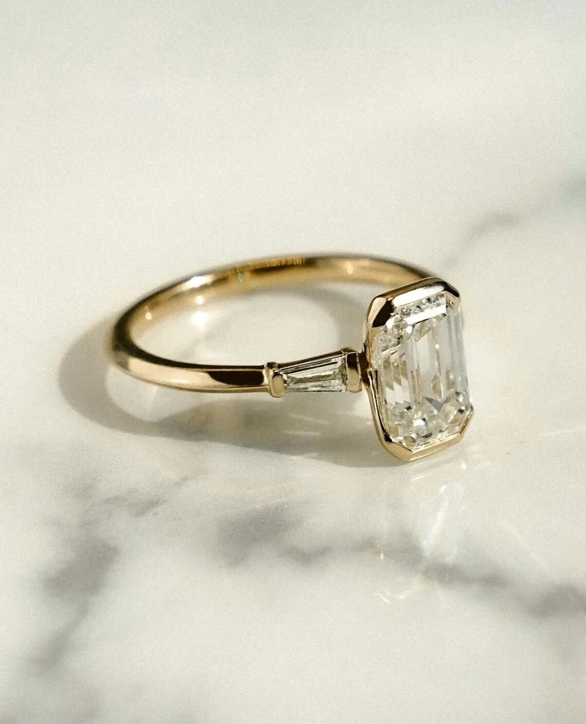 2.55 Ct Emerald Cut IGI Certified Lab Grown Diamond 3-Stone Ring 14kt White Gold