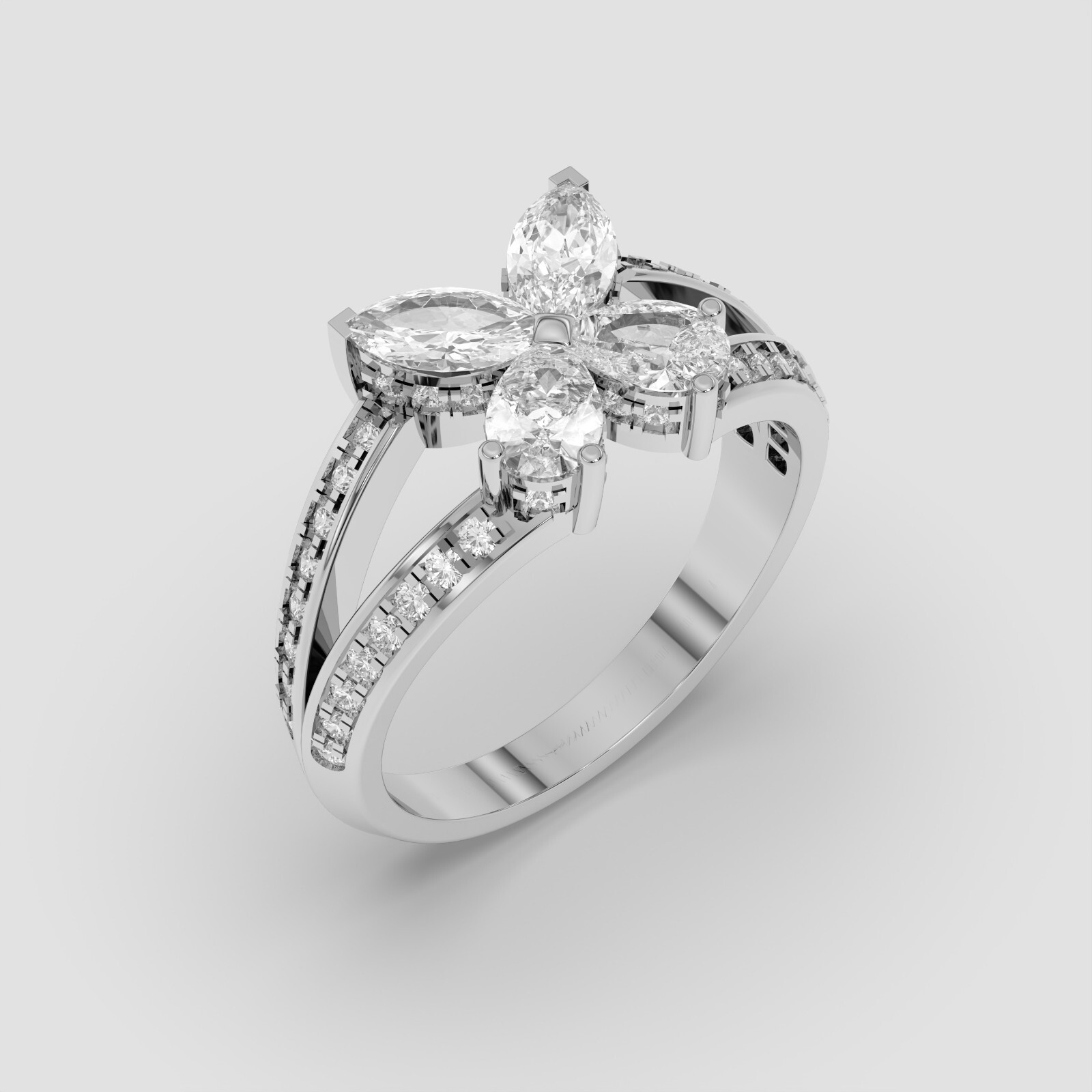 1.45 Ct Marquise , Pear & Round Cut Moissanite Stone Engagement Ring in Silver