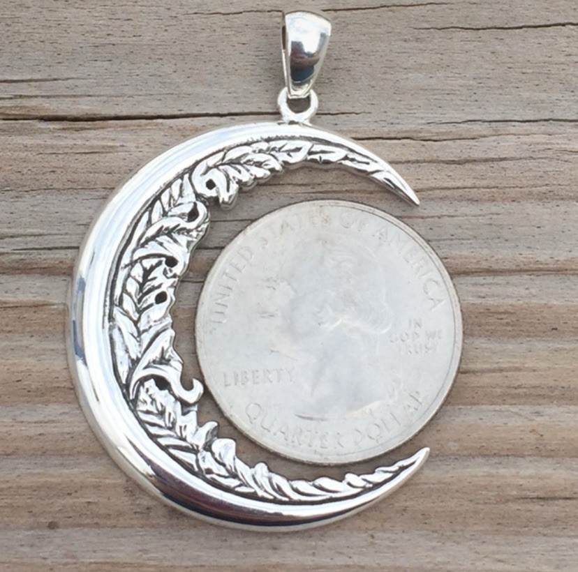 Large Moon Flower Pendant solid .925 Sterling Silver Magick Moon Peter Stone