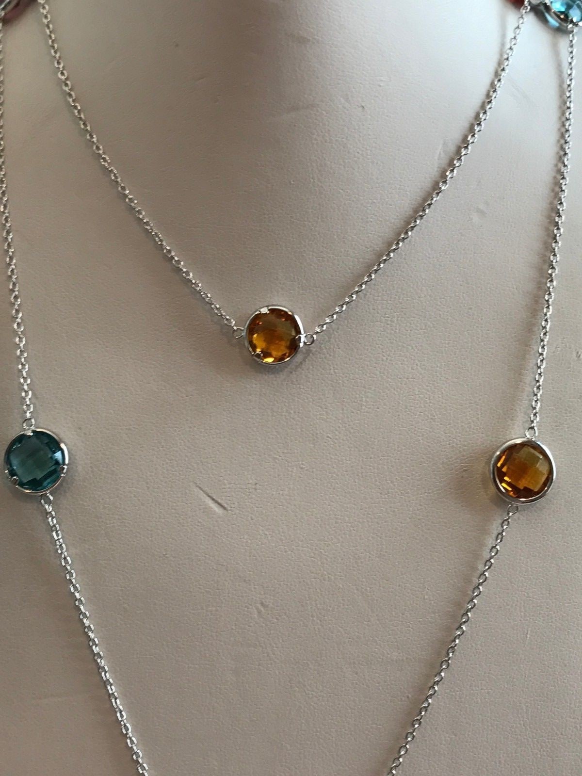36” LONG MULTI- COLOR NECKLACE W/ MULTI- COLOR GEMSTONES / 925 STERLING SILVER
