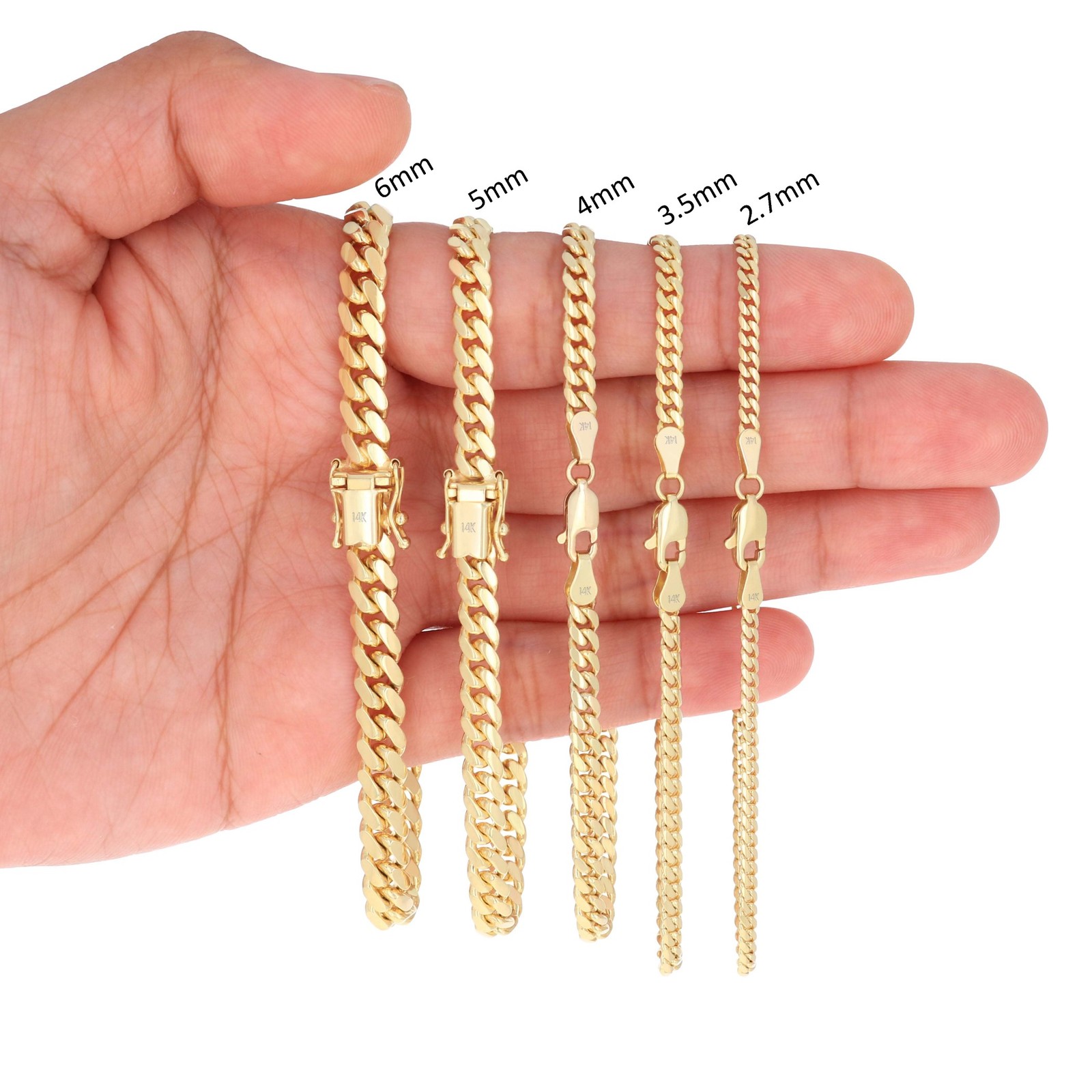 14K Yellow Gold Solid 2.7mm-11mm Miami Cuban Chain Link Necklace Bracelet 7″-30″