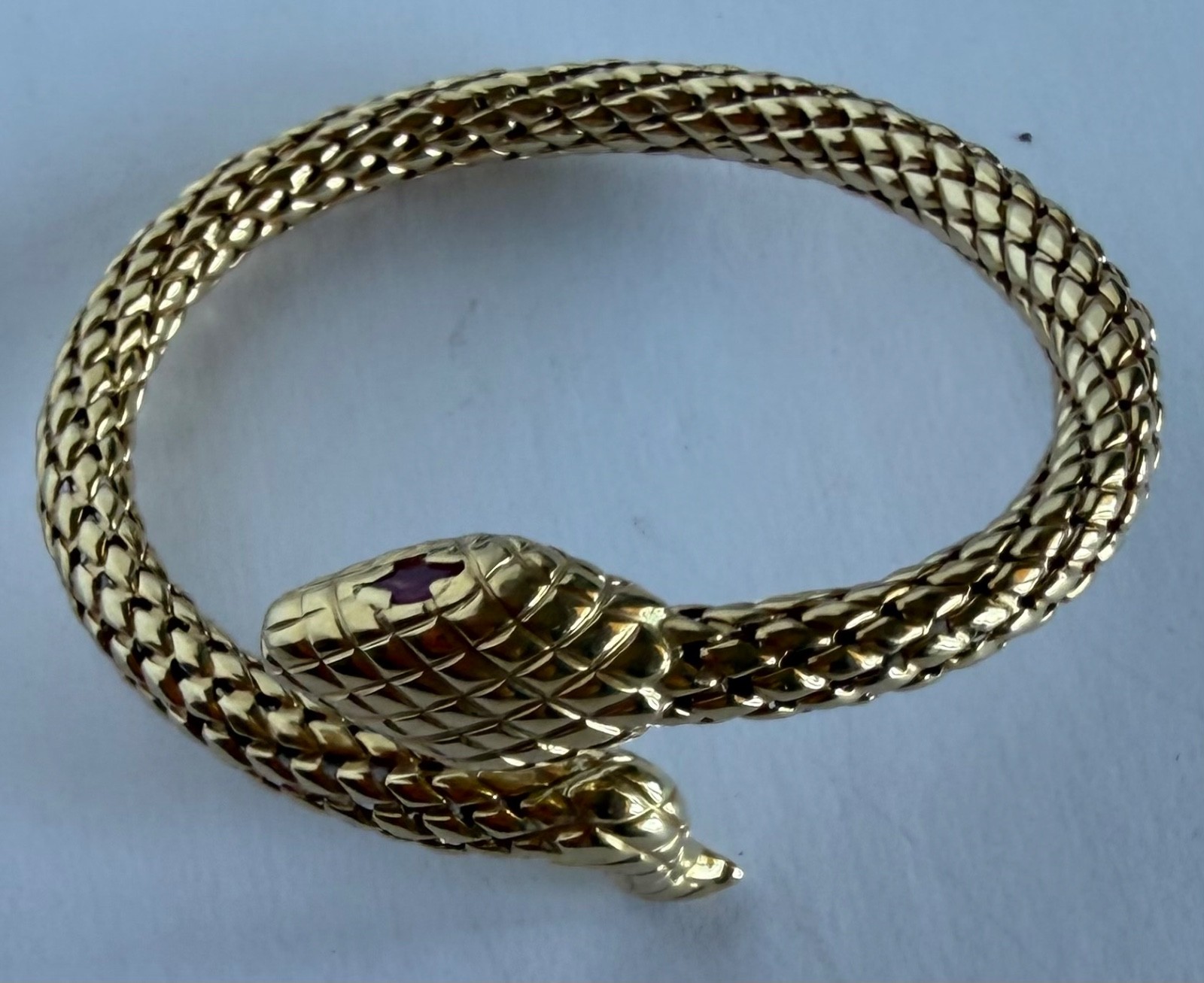 14K Snake Bypass Bangle Bracelet with Ruby Eyes – Made in Italy