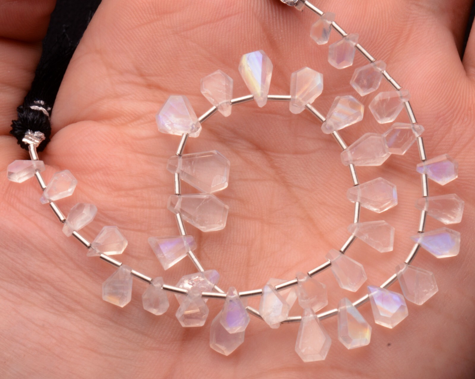 Blue Fire Rainbow Moonstone 5 to 9 mm Size Jewelry Making Beads 9″ Strand