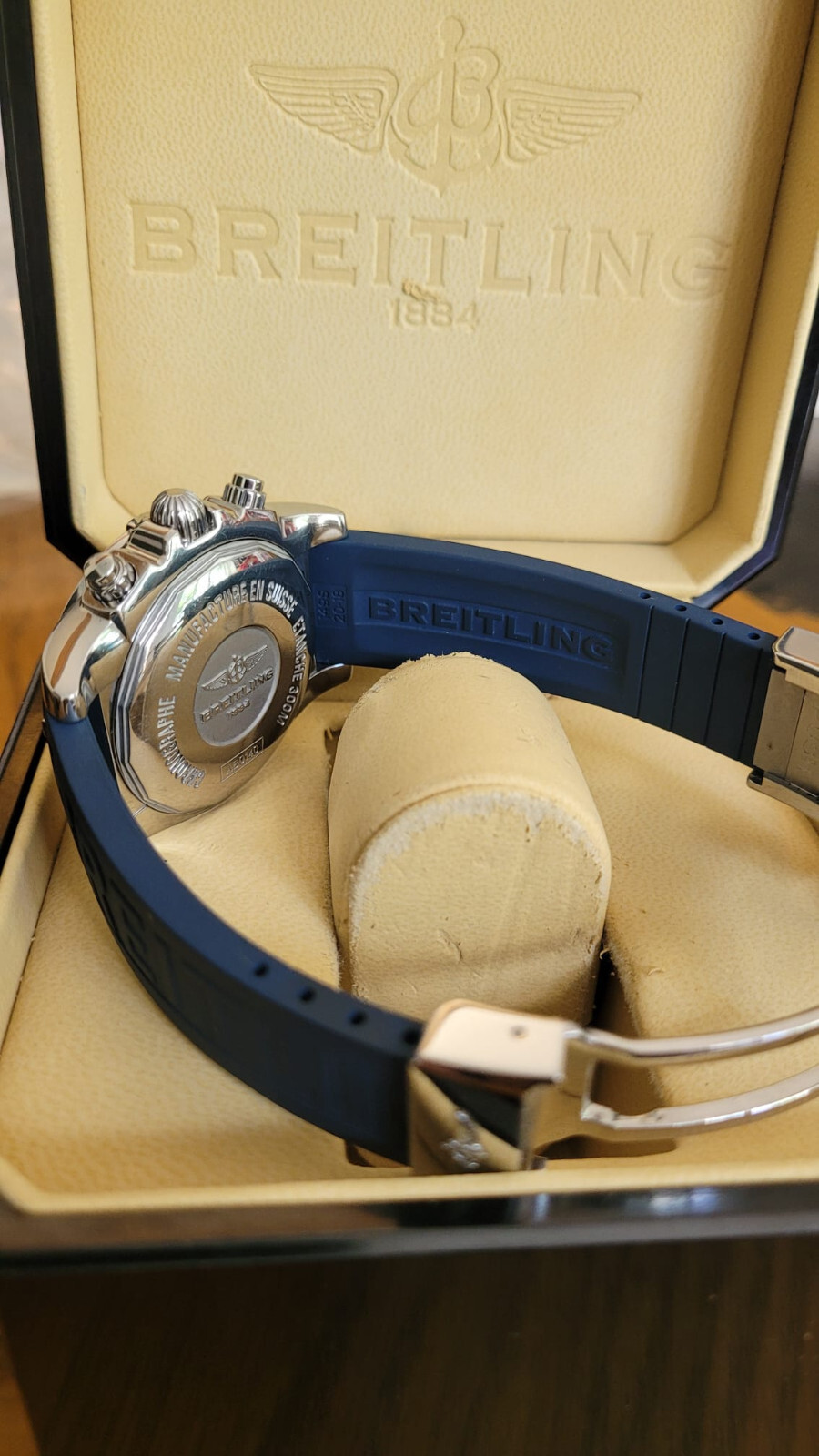 Breitling Chronomat 41 (AB0140) Rare “Black eyed” Blue Dial