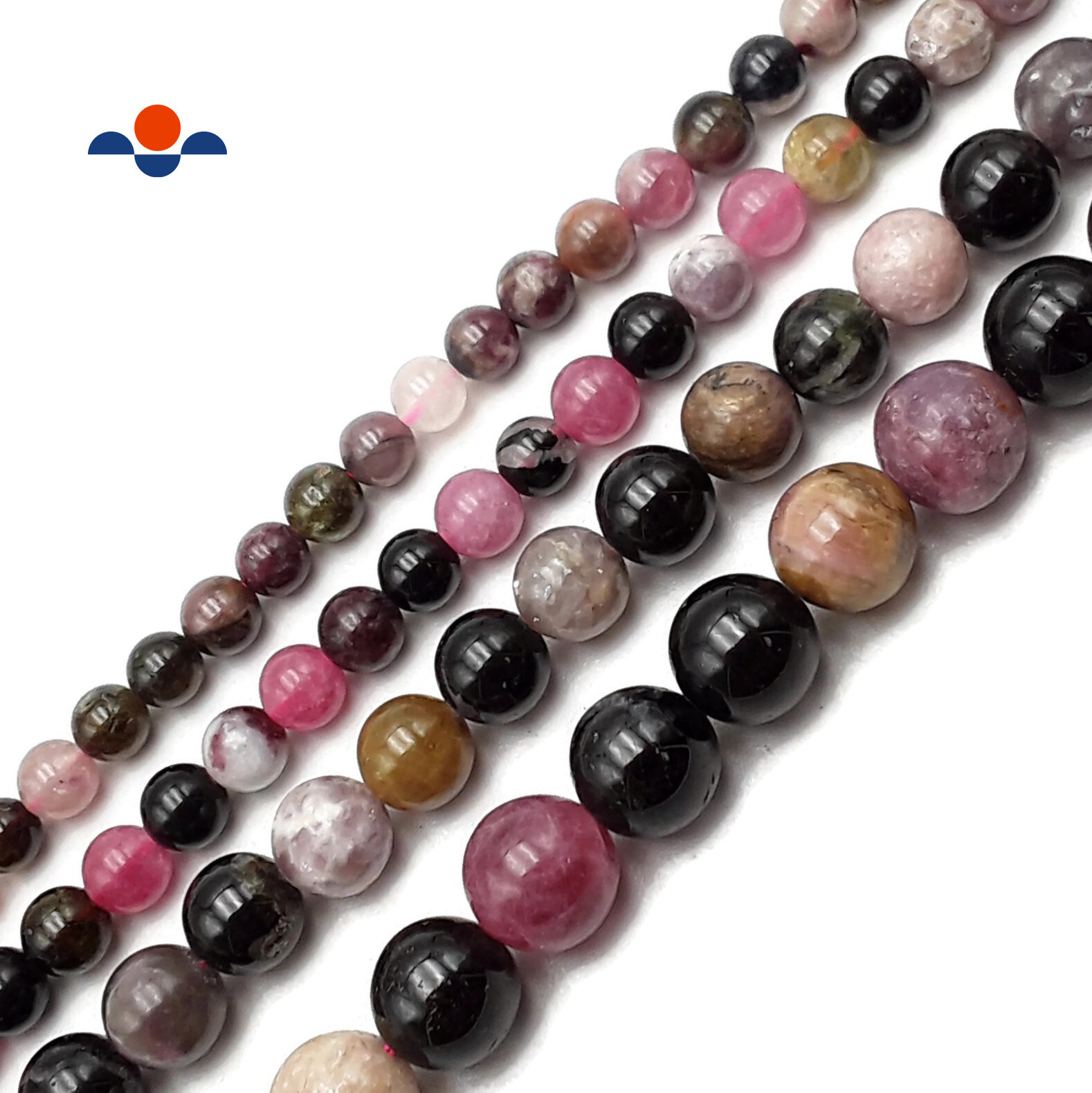 Multi-Color Tourmaline Smooth Round Beads 6mm 8mm 9mm 10mm 12mm 15.5″ Strand