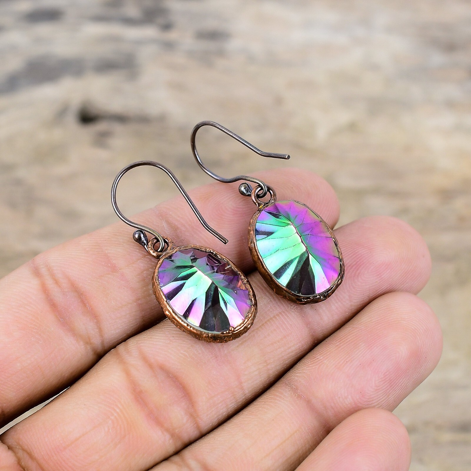 Rainbow Mystic Topaz Jewelry Copper Gift Electroformed Drop/Dangle Earrings 1.5″