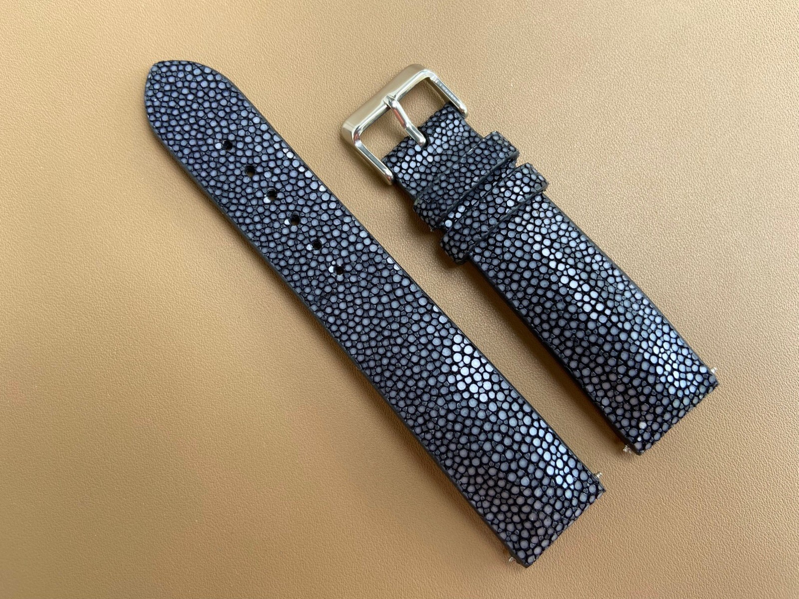 Black Stingray Leather Watch Strap Band, Size 18mm 19mm 20mm 21mm 22mm 24mm 26mm