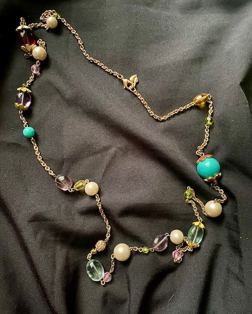 Carolee Acrylic Turquoise Lucite Art Glass Bead Gold tone Necklace and Bracelet