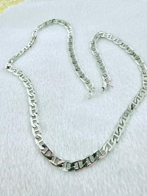 GS Signed Silver Tone Flat Geometric Link Chain Necklace 23 Inch