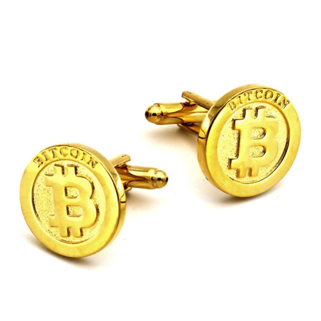 BITCOIN CUFFLINKS Cryptocurrency Replica Token Bit Miner Gold NEW w GIFT BAG