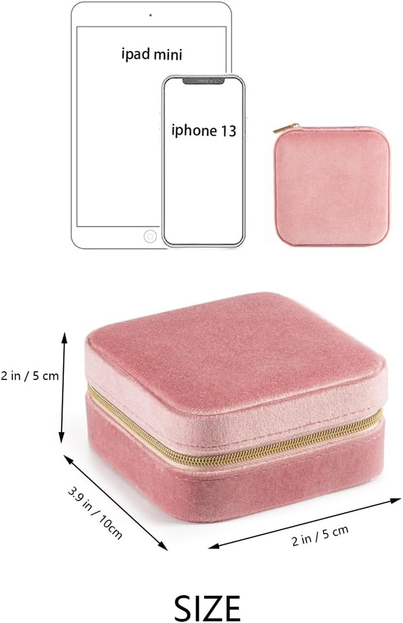 Plush Velvet Jewelry Travel Case, Portable Organizer, Pink
