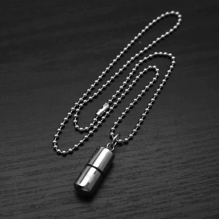 Medical Cross Pill Container Holder Pendant Necklace Choker Stainless Steel Gift