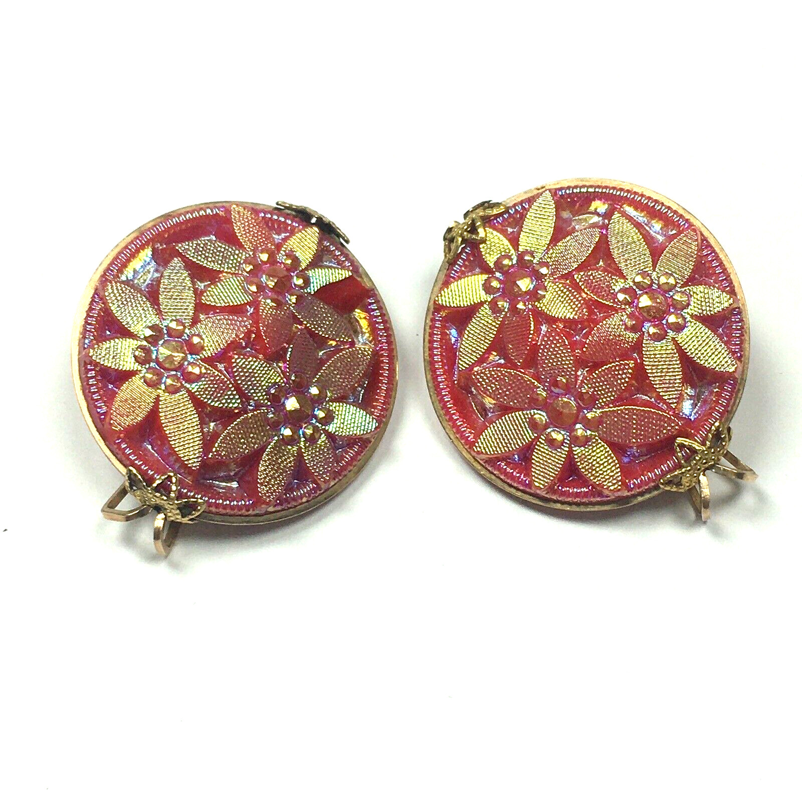 Vintage Hillcraft Slide Earrings Iridescent Aurora Borealis AB Pink Red Glass