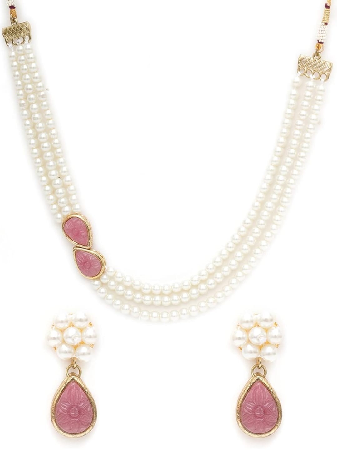 Indian bollywood imitation pearl necklace set with light brown stones for women